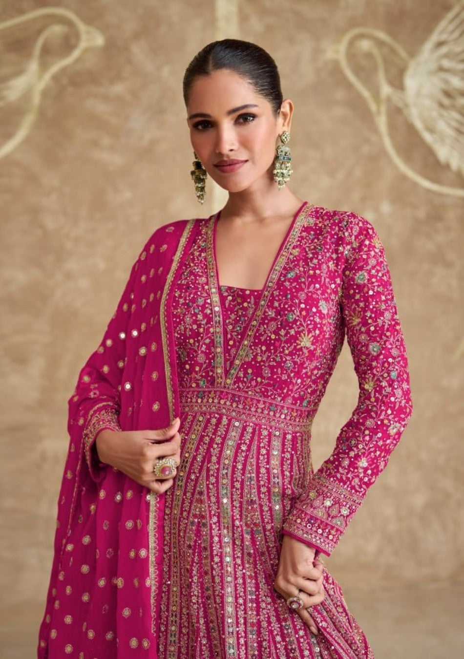 Anaita Pink Real Georgette Sequins Embroidered Anarkali Salwar Suit | Grocsy