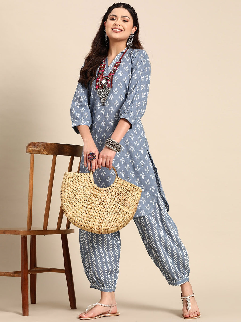 Sangria Floral Printed Regular Pure Cotton Kurta with Salwar | Grocsy