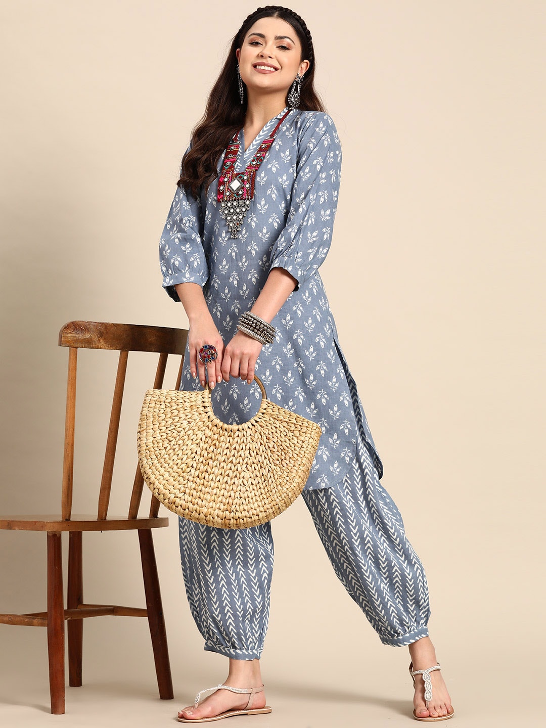 Sangria Floral Printed Regular Pure Cotton Kurta with Salwar | Grocsy