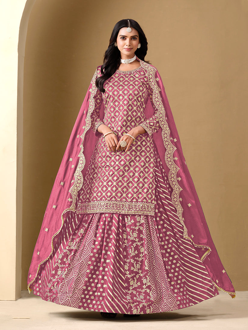 Monjolika Fashion Jacquard Work Dola Pink Readymade Lehenga Choli | Grocsy