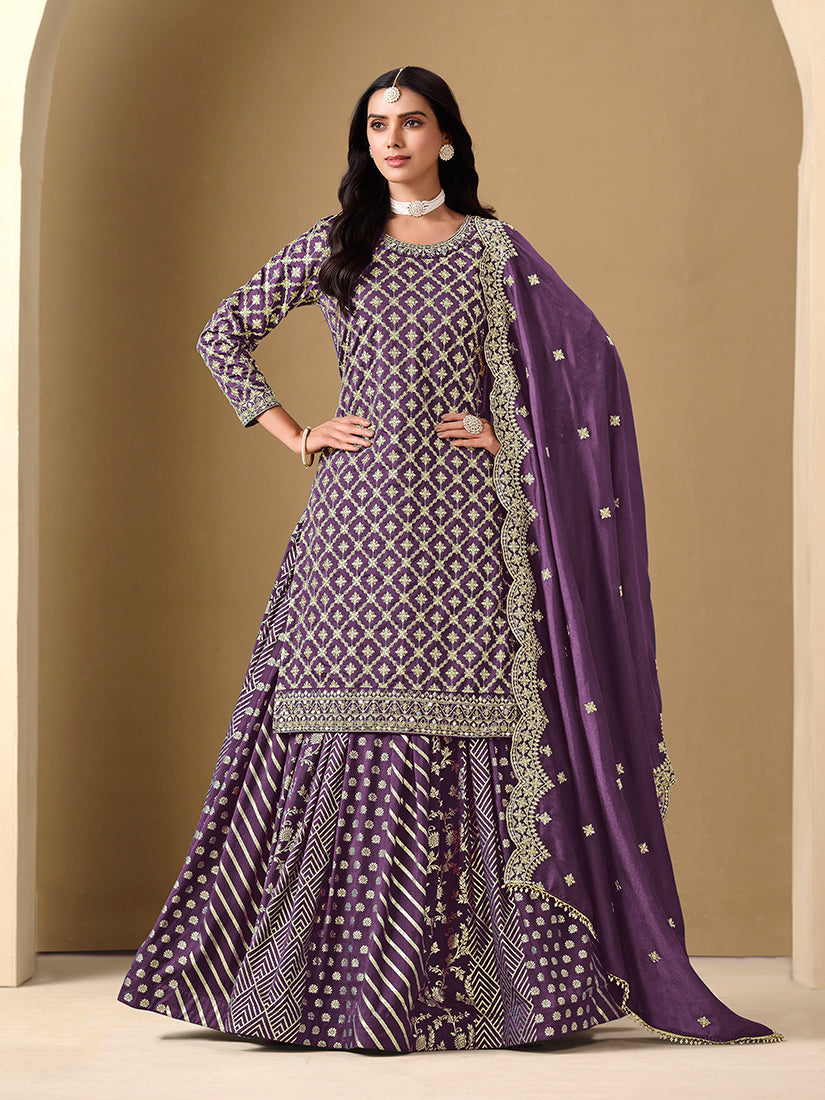 Monjolika Fashion Jacquard Work Dola Purple Readymade Lehenga Choli | Grocsy