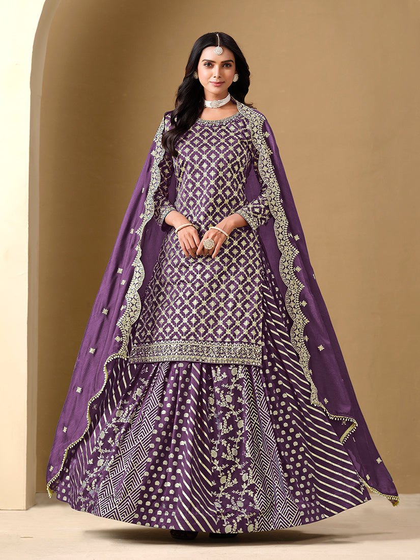 Monjolika Fashion Jacquard Work Dola Purple Readymade Lehenga Choli | Grocsy