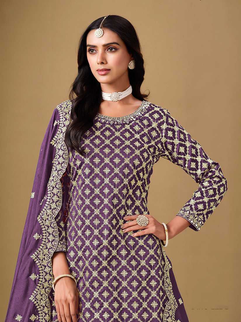 Monjolika Fashion Jacquard Work Dola Purple Readymade Lehenga Choli | Grocsy