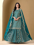 Monjolika Fashion Jacquard Work Dola Teal Readymade Lehenga Choli | Grocsy