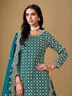 Monjolika Fashion Jacquard Work Dola Teal Readymade Lehenga Choli | Grocsy