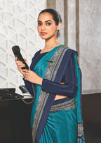 Joban Fashion Blue Crepe Silk with Traditional Print Saree | Grocsy