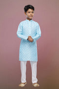 Raivat Ethnic Cotton Digital Print Kids Kurta Pajama In Sky Blue Colour | Grocsy