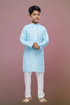 Raivat Ethnic Cotton Digital Print Kids Kurta Pajama In Sky Blue Colour | Grocsy