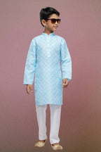 Raivat Ethnic Cotton Digital Print Kids Kurta Pajama In Sky Blue Colour | Grocsy
