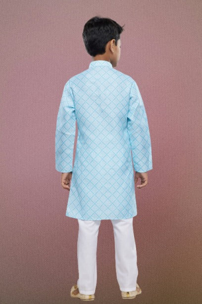 Raivat Ethnic Cotton Digital Print Kids Kurta Pajama In Sky Blue Colour | Grocsy