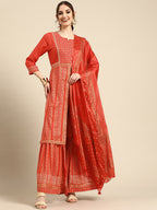 Sangria Women Ethnic Motifs Embroidered Sequinned Kurta with Sharara With Dupatta | Grocsy