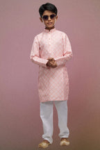 Raivat Ethnic Cotton Digital Print Kids Kurta Pajama In Peach Colour | Grocsy
