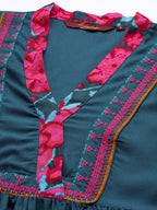 Sangria Women Floral Printed Gathered A-Line Kurta with Trousers | Grocsy