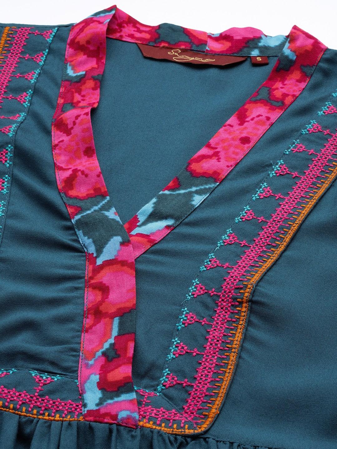 Sangria Women Floral Printed Gathered A-Line Kurta with Trousers | Grocsy