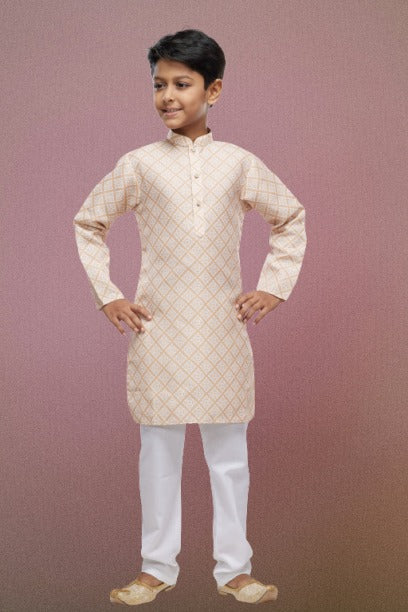 Raivat Ethnic Cotton Digital Print Kids Kurta Pajama In Yellow Colour | Grocsy