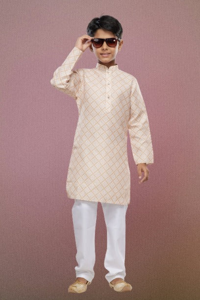 Raivat Ethnic Cotton Digital Print Kids Kurta Pajama In Yellow Colour | Grocsy