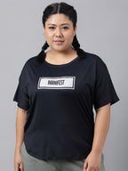 MKH Plus Size Typography Printed Relaxed Fit Dri-FIT T-shirt | Grocsy