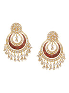 Shoshaa Red & Off-White Kundan Studded & Beaded Crescent Shaped Chandbalis | Grocsy