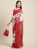 Saree Mall White & Red Printed Bandhani Sarees | Grocsy