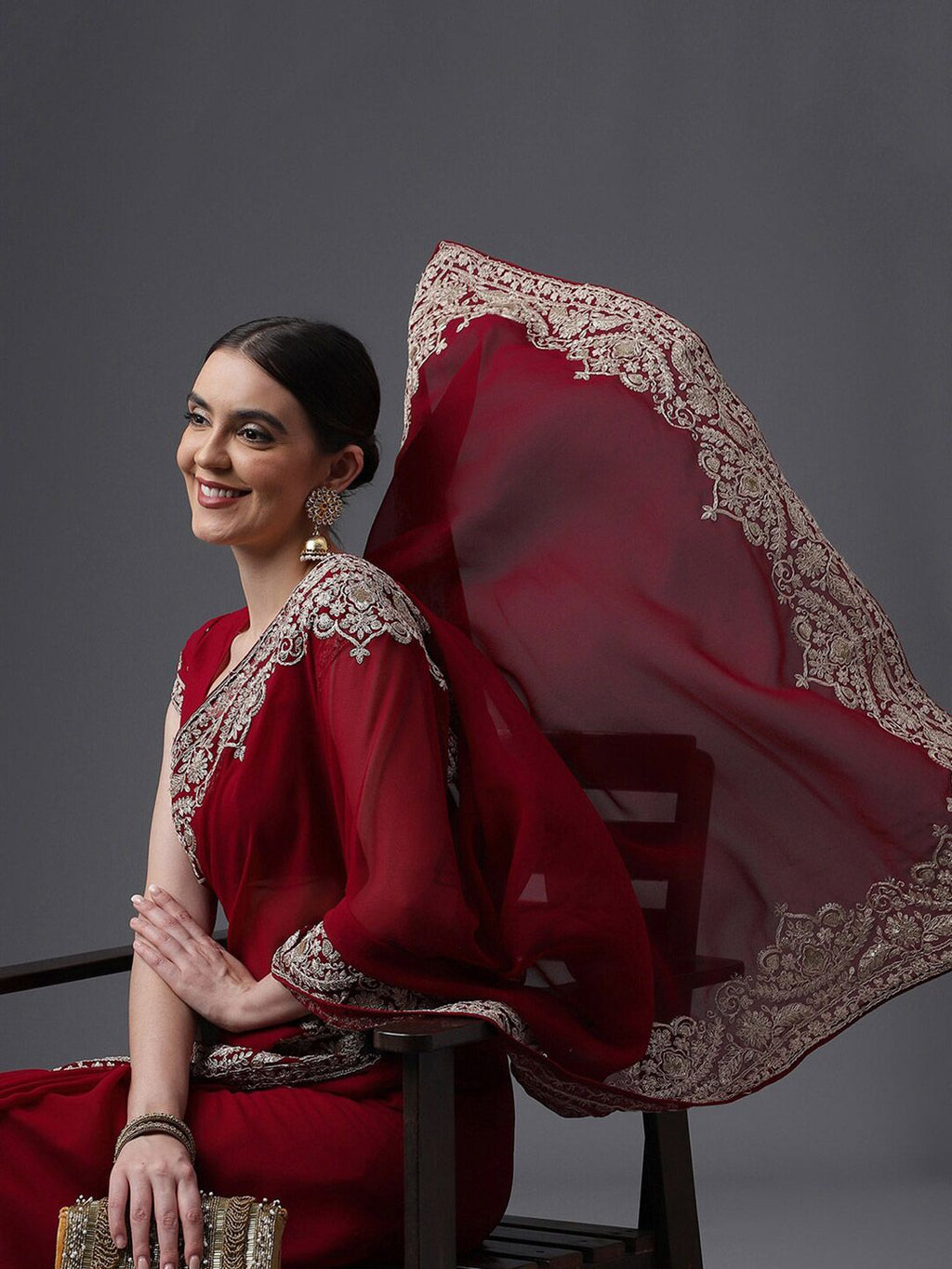 kasee Embroidered Poly Georgette Saree | Grocsy