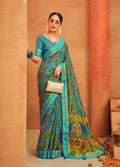 Monjolika Fashion Aqua Blue Georgette Printed Festival Designer Saree | Grocsy
