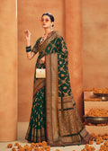 Monjolika Fashion Dark Green Georgette Woven Festival Designer Saree | Grocsy