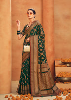 Monjolika Fashion Dark Green Georgette Woven Festival Designer Saree | Grocsy