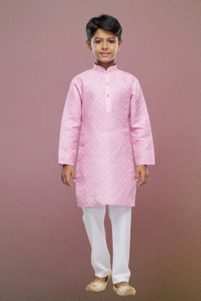 Raivat Ethnic Cotton Digital Print Kids Kurta Pajama In Pink Colour | Grocsy
