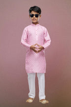 Raivat Ethnic Cotton Digital Print Kids Kurta Pajama In Pink Colour | Grocsy