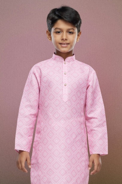 Raivat Ethnic Cotton Digital Print Kids Kurta Pajama In Pink Colour | Grocsy