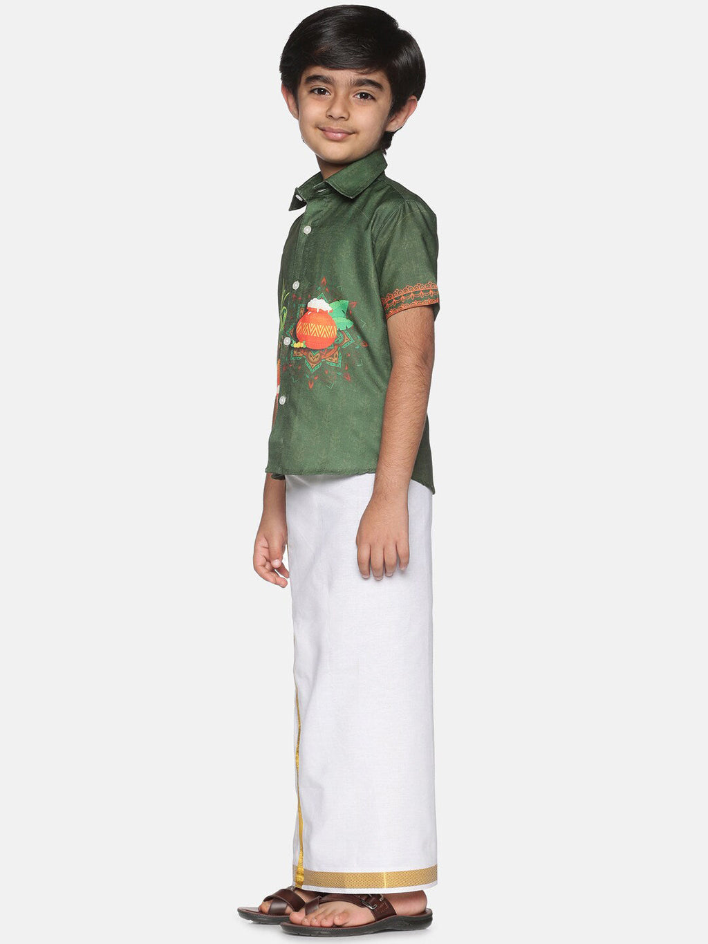 Sethukrishna Boys Olive Green Printed Shirt | Grocsy
