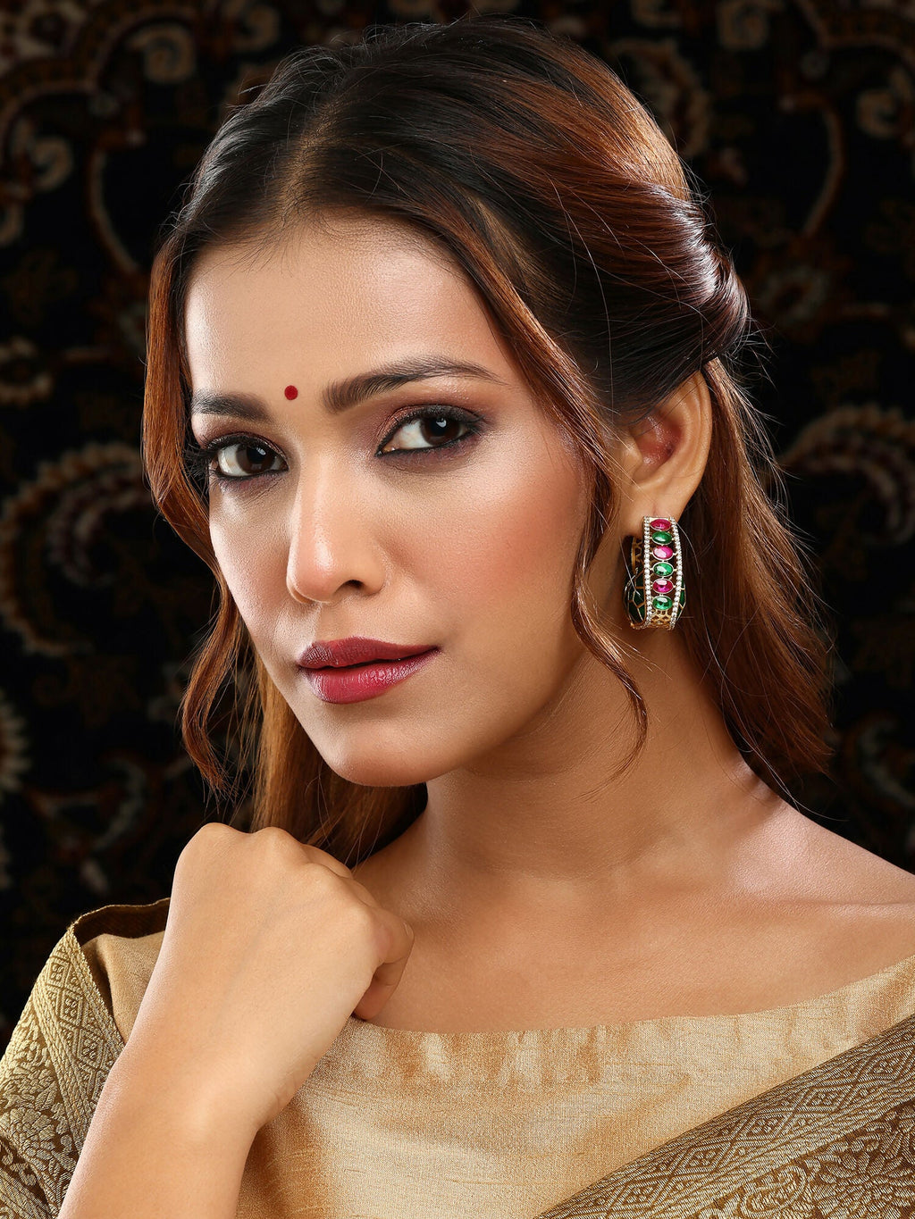 Ruby Raang Gold Polished Kundan Work Multi-Color Loops | Grocsy