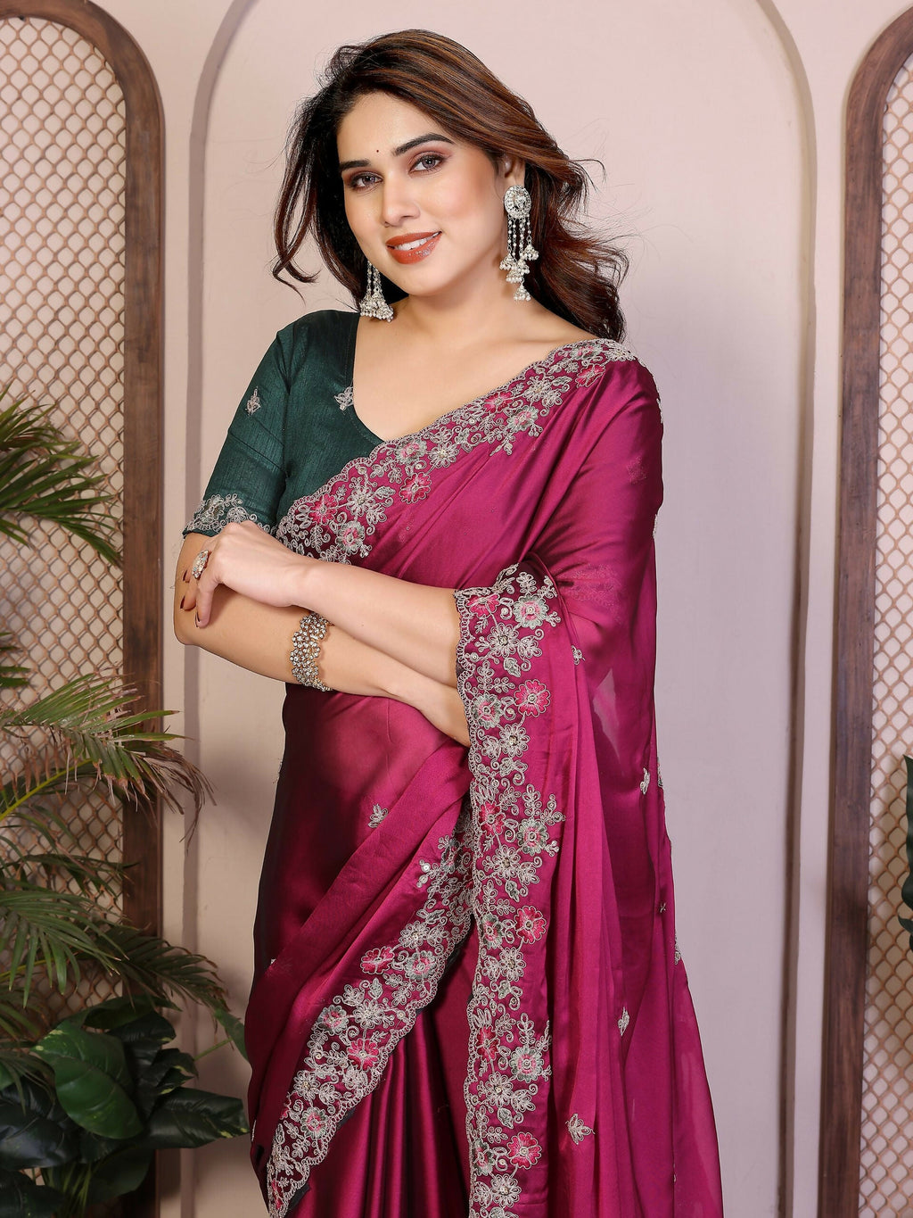 Teeya Creation New Trendy Stylish Party Wear Silk Saree-Pink | Grocsy