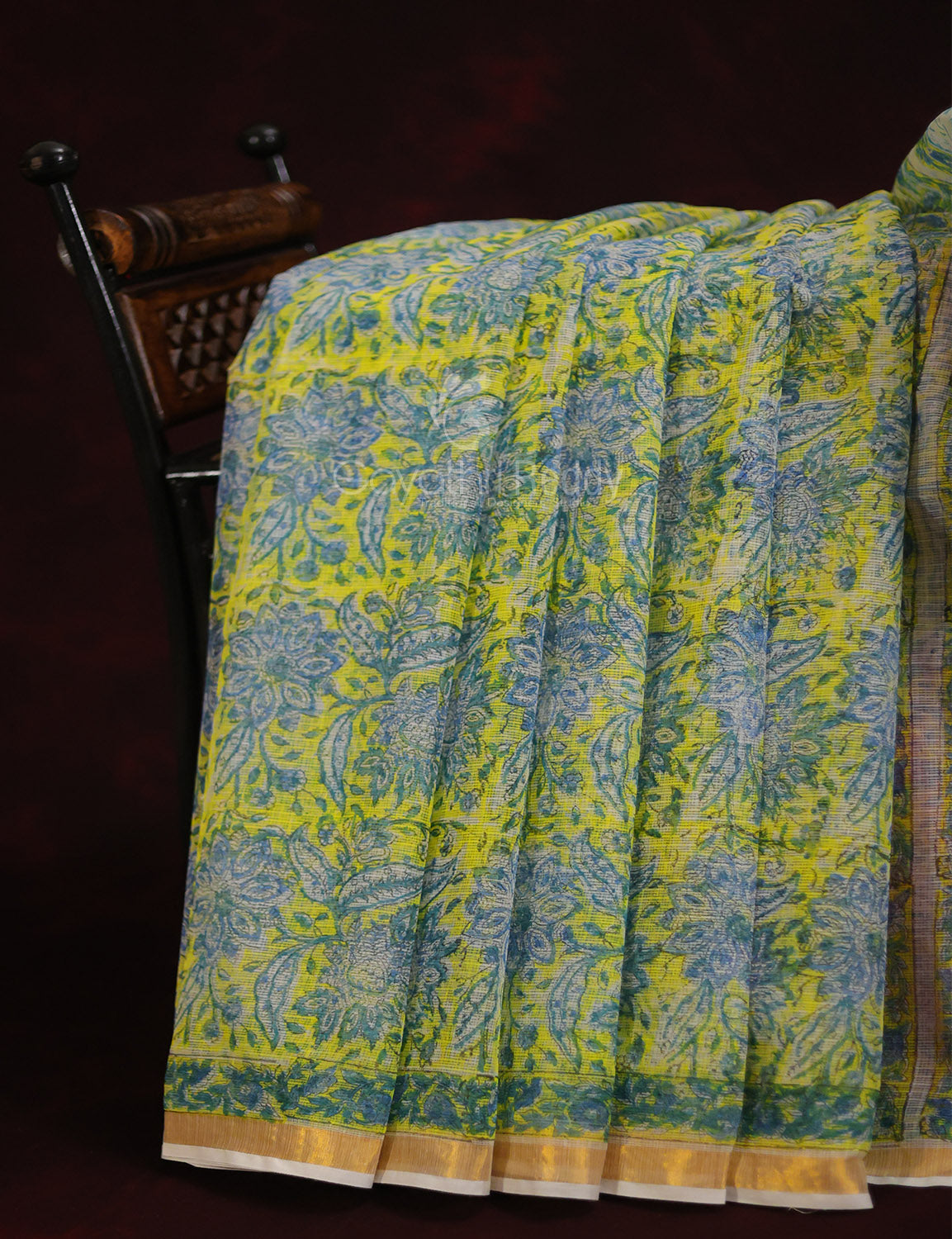 Lime Yellow Floral Design Pure Kota Cotton Saree By Gayathri Reddy Designer Studio | Grocsy