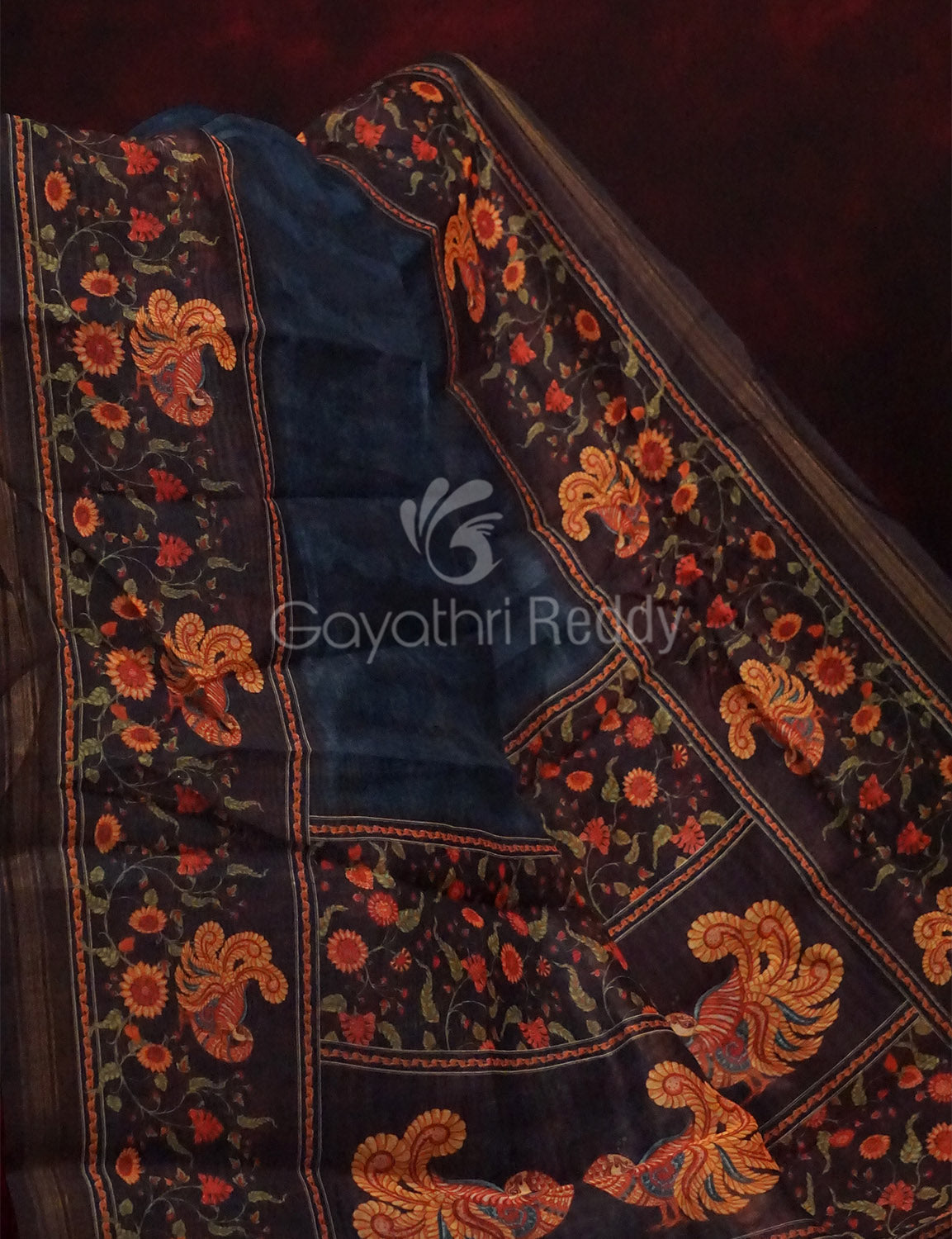 Peacock Green Colour Diamond Print Design Semi Chanderi Saree By Gayathri Reddy Designer Studio | Grocsy