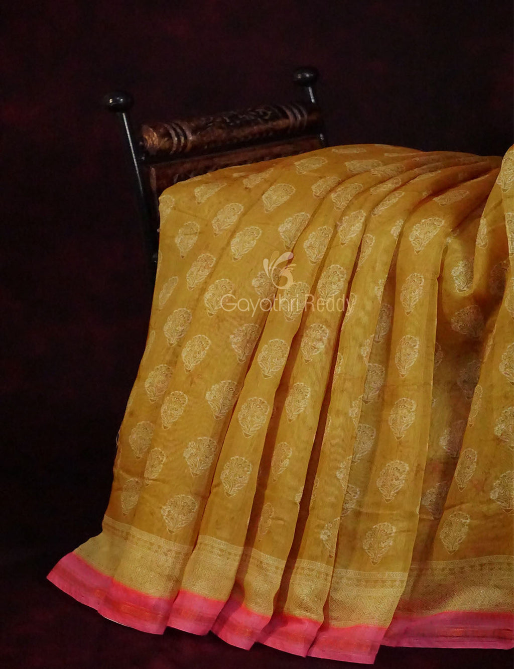 Dry Mehendi Colored Block Print Semi Chanderi Saree By Gayathri Reddy Designer Studio | Grocsy