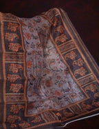 Baby Brown Mix With Pink Floral Design Printed Semi Chanderi Saree By Gayathri Reddy Designer Studio | Grocsy
