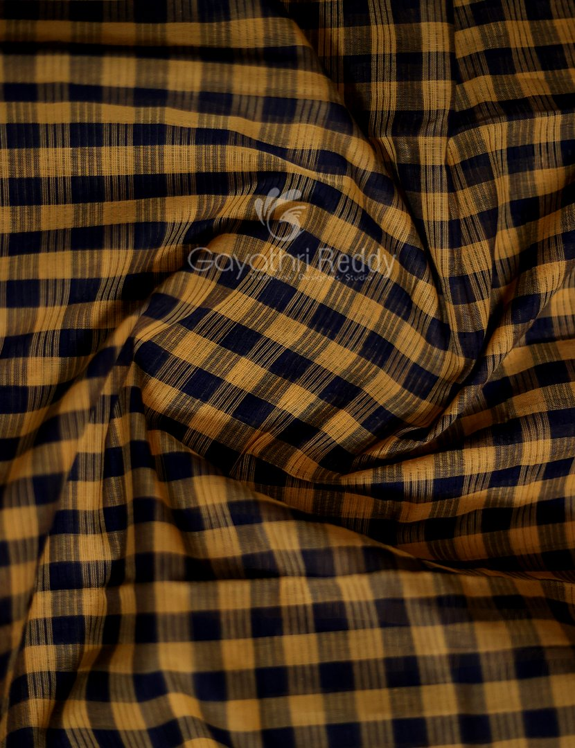 Mustard And Black With Checks Pure Mangalgiri Cotton Saree By Gayathri Reddy Designer Studio | Grocsy