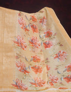 Shades of Wheat with Floral Design Semi Chanderi Saree By Gayathri Reddy Designer Studio | Grocsy