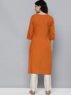 HERE&NOW Women Orange Embroidered Kurta | Grocsy