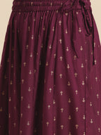 Sangria Women Burgundy & Golden Ethnic Motifs Printed Kurta with Sharara & Dupatta | Grocsy
