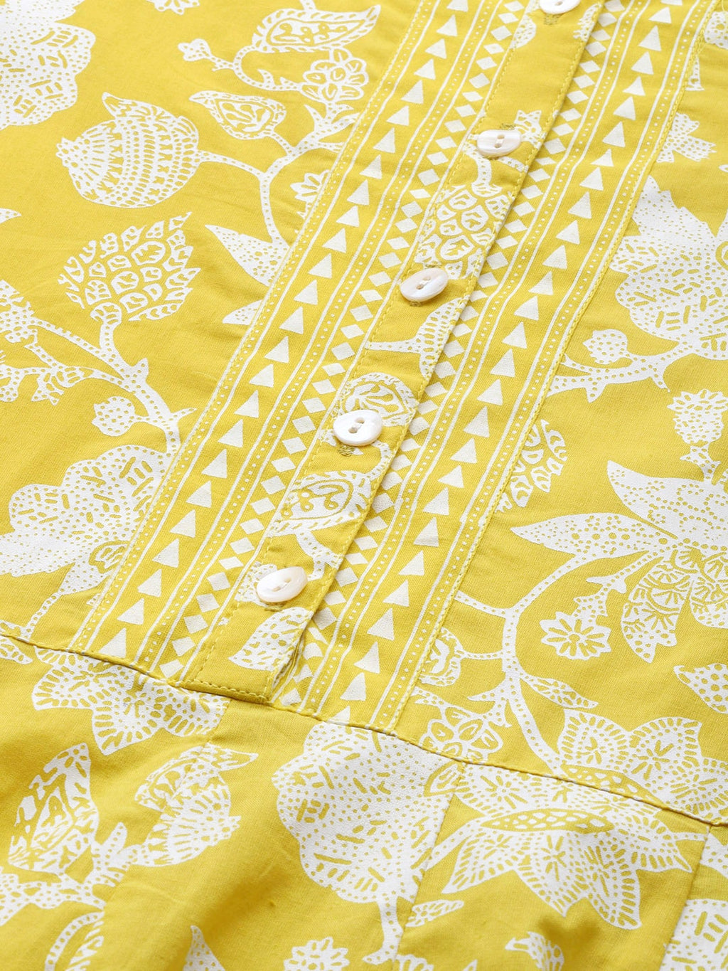 Sangria Women Yellow & White Ethnic Motifs Print Pure Cotton Anarkali Kurta | Grocsy