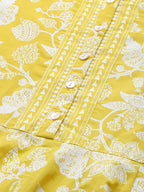Sangria Women Yellow & White Ethnic Motifs Print Pure Cotton Anarkali Kurta | Grocsy