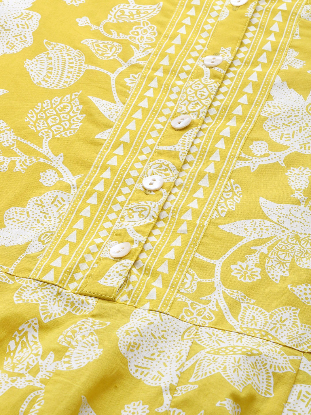 Sangria Women Yellow & White Ethnic Motifs Print Pure Cotton Anarkali Kurta | Grocsy