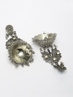 NVR Women's Silver Plated Mirror Work Oxidised Contemporary Jhumka Earrings | Grocsy