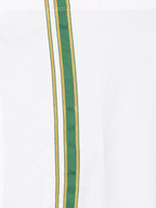 Sethukrishna Boys White & Green Pure Cotton Shirt with Dhoti | Grocsy