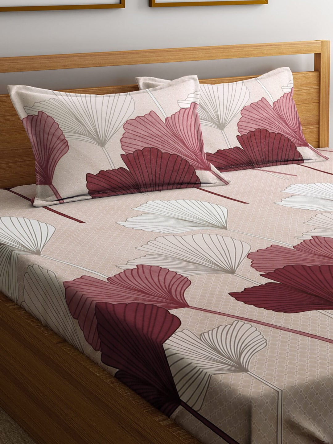 KLOTTHE Beige Floral 300 TC Cotton Blend Double Bedsheet Set | Grocsy