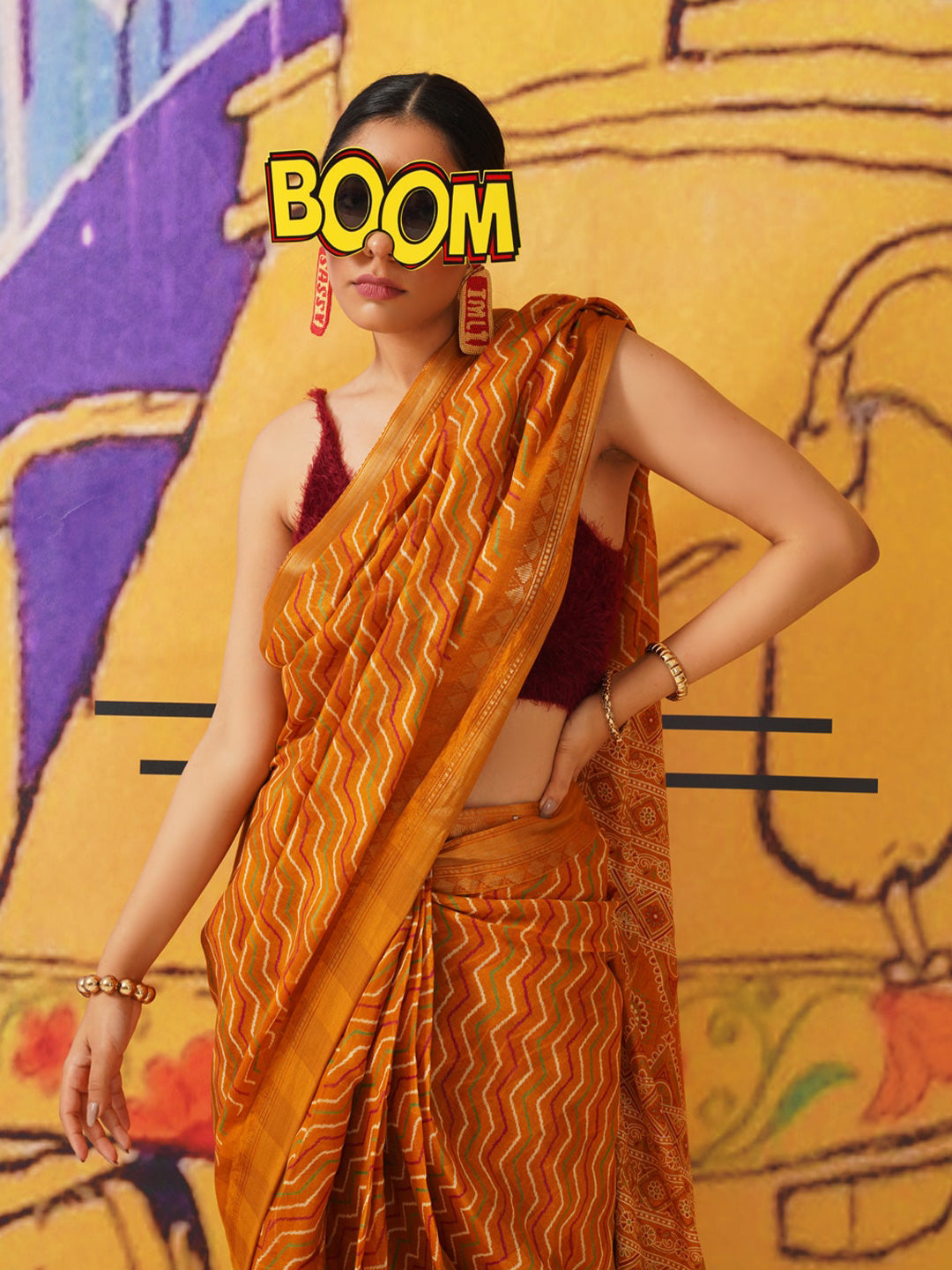 Tikhi Imli Leheriya Zari Jute Silk Ready to Wear Saree | Grocsy