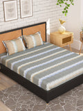 Story@home Grey & Peach-Coloured Striped 180 TC Queen Bedsheet With 2 Pillow Covers | Grocsy