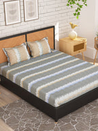 Story@home Grey & Peach-Coloured Striped 180 TC Queen Bedsheet With 2 Pillow Covers | Grocsy